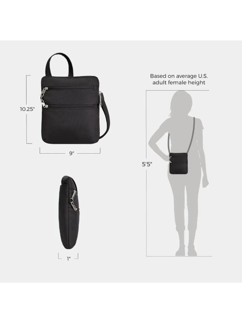 Anti-Theft Classic Slim Double Zip Crossbody Bag - Travel-Friendly & Stylish
